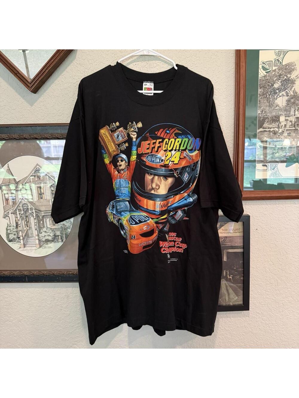 Vintage 90s RARE Jeff Gordon 24 Shirt Mens 2XL Black Nascar Graphic Winston Cup